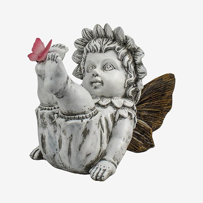 Garden Fairy Outdoor Solar Decor, Resin Ornaments for Patio Lawn Yard Porch, Playful Garden Flower Fairy Statues for Outside Angel Gifts, 7.91 Inches Tall-VerdiqueGarden