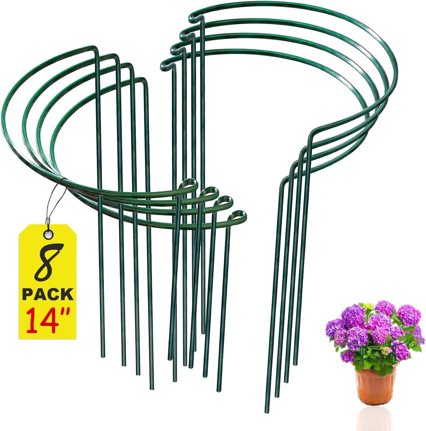 8 Pack Snake Plant Support Stakes - Rust-Proof Half Round Peony Stakes and Supports - Ideal for Hydrangeas, Dahlias, and More - Indoor and Outdoor Potted Plant Support and Stakes-VerdiqueGarden