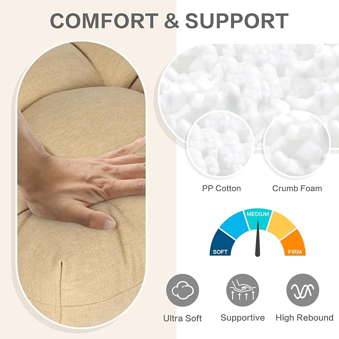 Aoodor 19" x 19" x 5" Tufted Outdoor Chair Cushions, Water Resistant & Fade Resistant Polyester Dining Chair Pads with 2 Straps for Patio Furniture, Set of 4-VerdiqueGarden