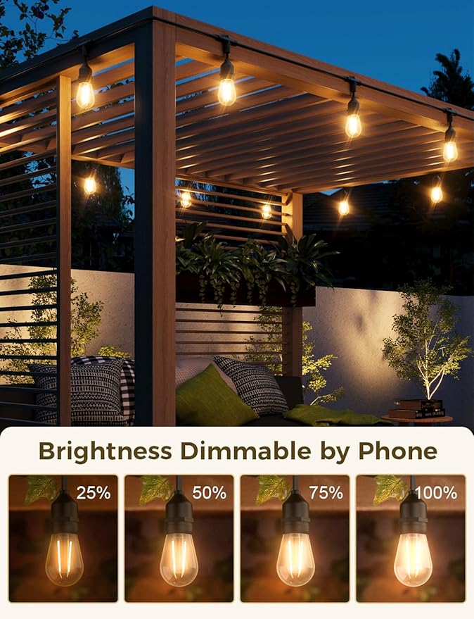 XMCOSY+ Smart Outdoor String Lights, 123Ft LED Patio Lights Waterproof IP65, App Control, Compatible with Alexa, Dimmable Edison Bulbs Outdoor Light for Yard Porch Bistro Outside-VerdiqueGarden