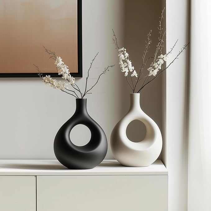 NOBULA Ceramic Bagel Vases C5 – Thoughtful for Mom – Elegant Set of 2 for Living Room, Bedroom or Table – Modern Home Decor She’ll Love – Perfect for Flowers & Plants-VerdiqueGarden