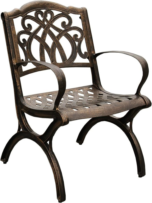 Oakland Living Ornate Traditional Outdoor Cast Aluminum Bronze Patio Dining Chair-VerdiqueGarden