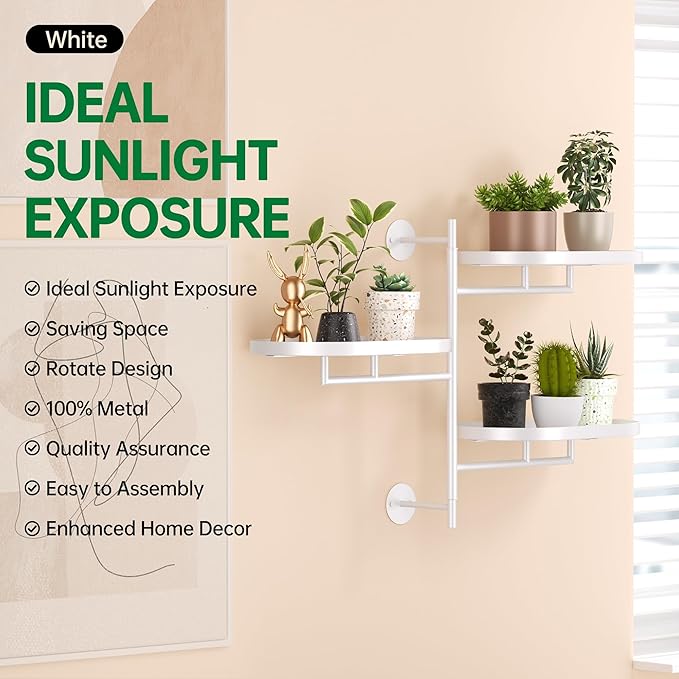 Rotating Window Plant Shelves for Multiple Plants Indoors,3-tier Metal Corner White Plant Stand Holder Floating Plant Shelf for Wall，Windows Sill Gifts for Plant Lovers to Enhance Home Decor-VerdiqueGarden