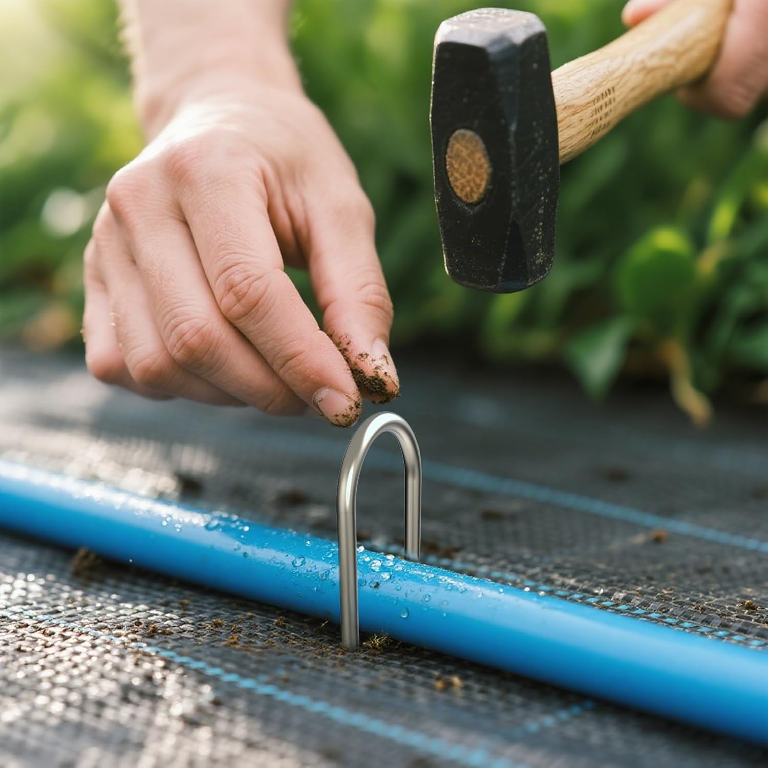 MySit 25 Pack 12 Inch Garden Stakes Heavy Duty 11 Gauge Galvanized Yard Staples U Pegs Fences Drip Irrigation Securing Stakes 1/2-Inch to 1-5/8-Inch Loop Stake for Anchoring Lawn Drippers Soaker Hose-VerdiqueGarden