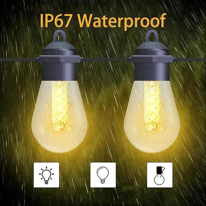 Honche Solar Lights Outdoor Waterproof LED IP66 with 15 Edison Bulb Warm White String Lights Patio Lights Decorate for Christmas Camping Wedding Birthday Backyard Gazebo Party-VerdiqueGarden