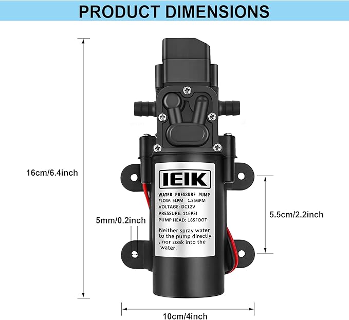 12 Volt Diaphragm Pump 5LPM 1.35 GPM 116PSI Self Priming Sprayer Pump 12V DC Fresh Water Diaphragm Pressure Pump for RV Camper Marine Boat Lawn (60W)-VerdiqueGarden