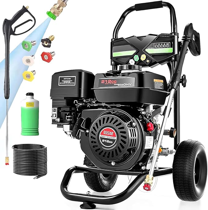 4200 PSI Gas Pressure Washer, 4.0 Max GPM 212CC 7HP Commercial Gas Power Washer, Spray Gun and Wand, 5 Nozzle Set, for Cars/Fences/Driveways/Homes/Patios/Furniture-VerdiqueGarden