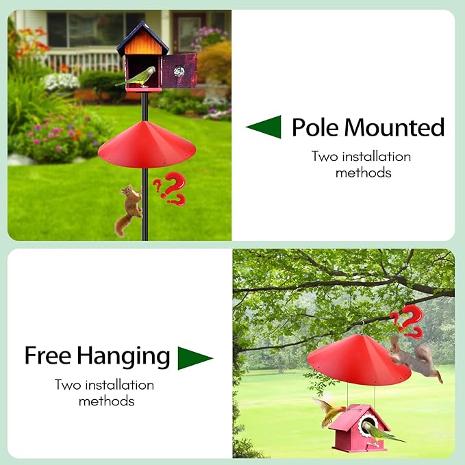 24-inch Large Outdoor Squirrel Baffles for Bird Feeders Pole, Baffle with Metal Frame, Squirrel Guard for Bird Houses, Two Way Use, Red Color-VerdiqueGarden