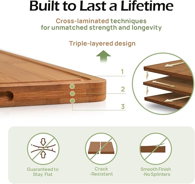 Extra Large Bamboo Cutting Board for Kitchen - 18 Inch Wood XL Cutting Boards with Juice Groove and Handles, Wooden Chopping Board for Meat, Cheese, Fruit & Vegetables (Pre Oiled, Brown)-VerdiqueGarden