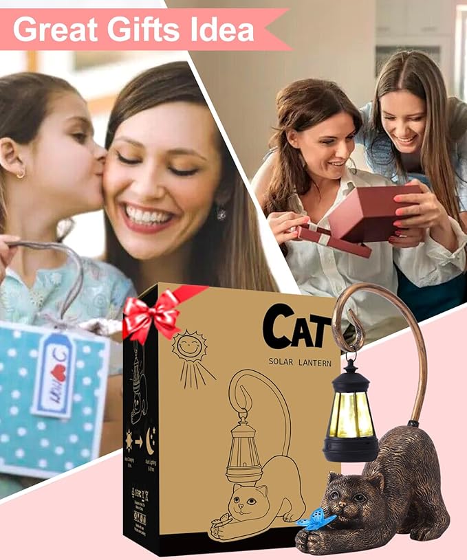 Garden Decor with Solar Lantern:Statues for Outdoor Decorations Yard Art Figurine for Patio Balcony Porch Lawn Ornaments-Gifts for Mom Grandma-VerdiqueGarden