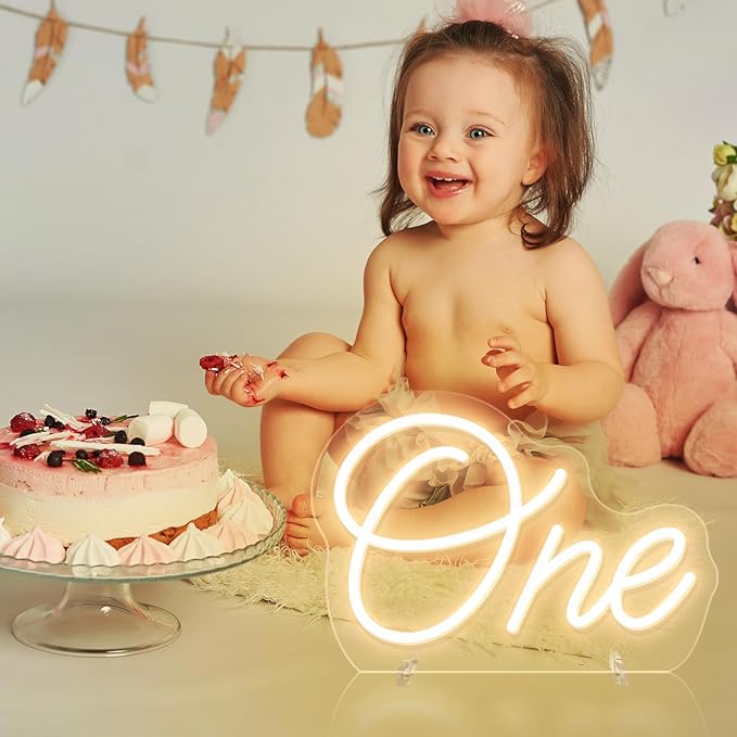 One Neon Sign for First Birthday, LED Neon Lights One Table Number Neon Light Lamp for Home Birthday Party Decor Photo Prop Christmas Gift-VerdiqueGarden