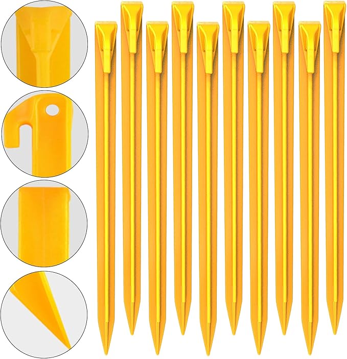 10-Pack Plastic Tent Stakes – 12-Inch Heavy Duty Canopy Anchoring Pegs for Camping, Gardening, Landscaping, Backpacking – Lightweight, Rust-Proof, Reusable Camping Stake-VerdiqueGarden