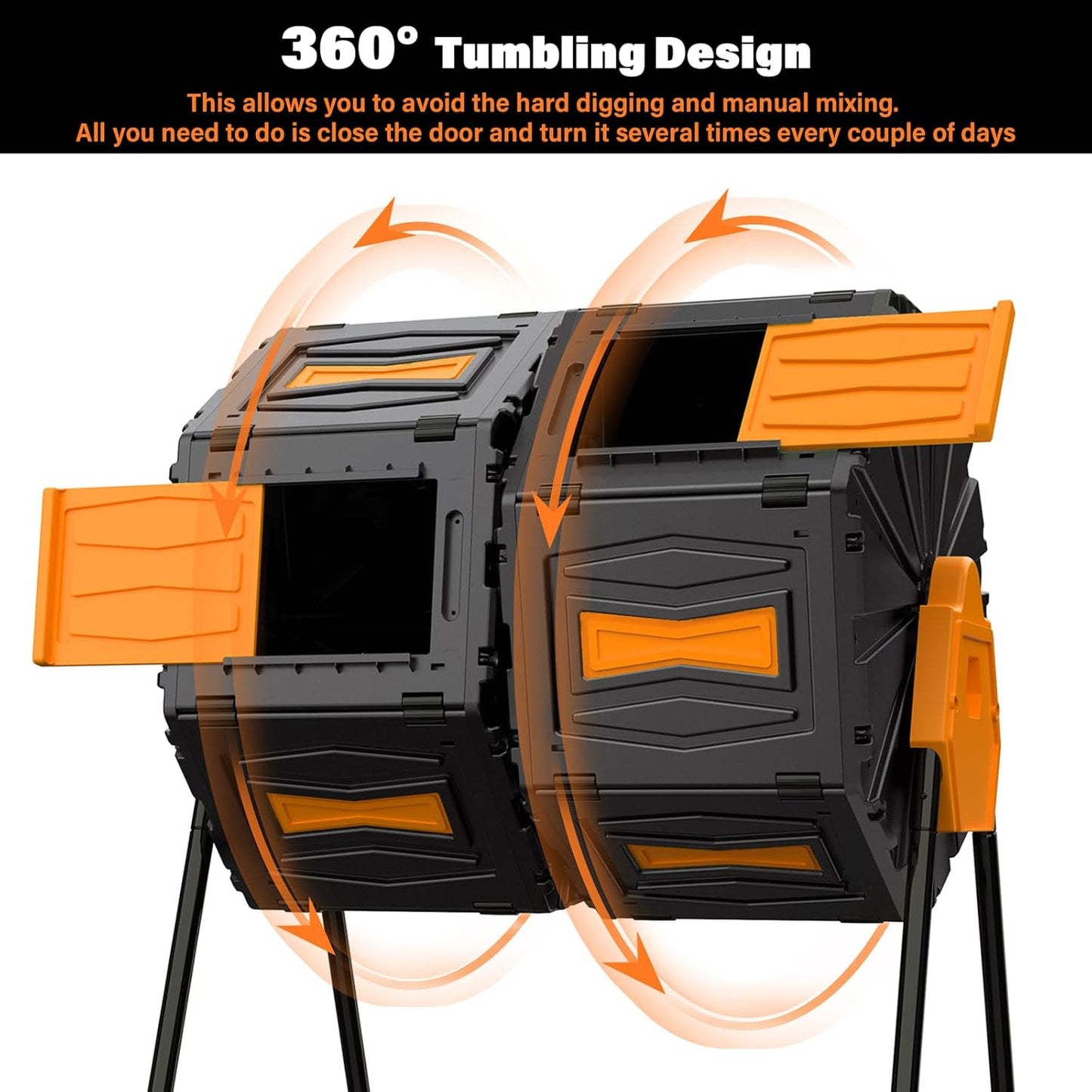 Compost Tumbler, Easy Assemble & Efficient Outdoor Compost Bin, 45 Gallon/170 Liter Large Dual Chamber Rotating Composter for Garden, Kitchen, and Yard Waste, Orange Door-VerdiqueGarden
