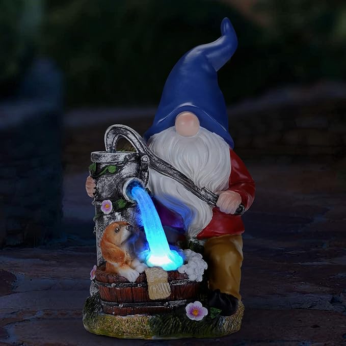 Garden Gnome Statue, Gnome Decoration for Yard with Blue Solar Light, Patio Porch Yard Garden Decor for Outside, Lawn Ornament-VerdiqueGarden