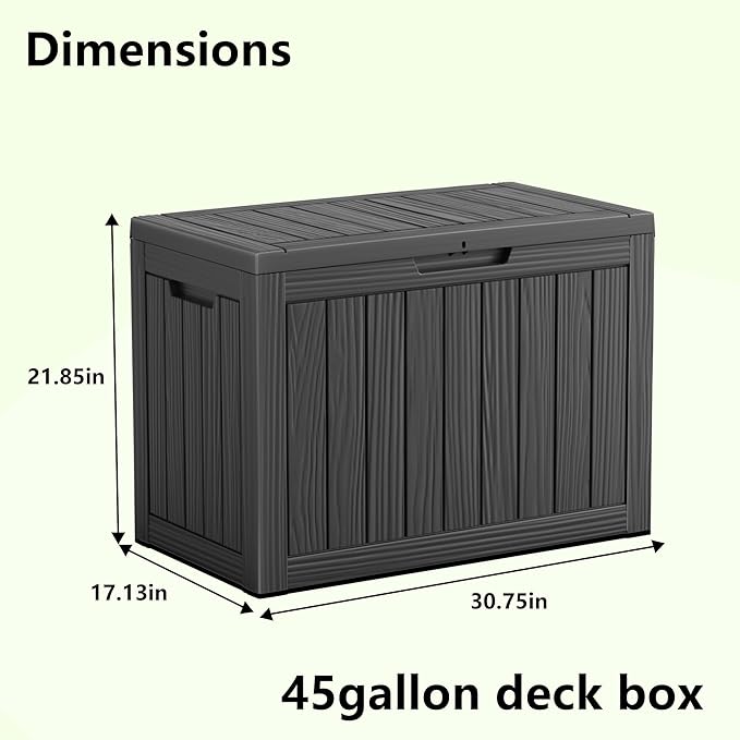 45 Gallon Waterproof Outdoor Storage Box,Resin Deck Box,Lockable Outside Storage Box Container for Patio Furniure,Garden,Tools (45 Gallon,Black)-VerdiqueGarden
