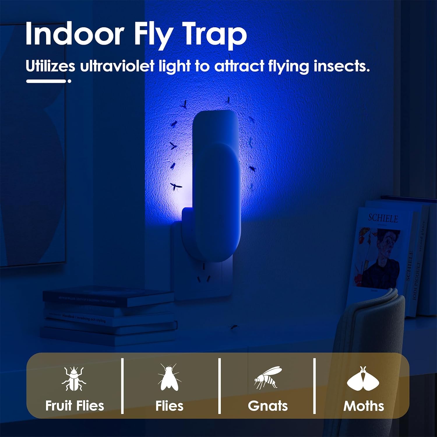 Flying Insect Trap, 2 in 1 Indoor Plug-in Fruit Fly Trap, 2 Trap White and 12 Glue Cards, Fruit Fly Traps for Gnat, Moth, Mosquito, Suitable for Every Part of The Home-VerdiqueGarden