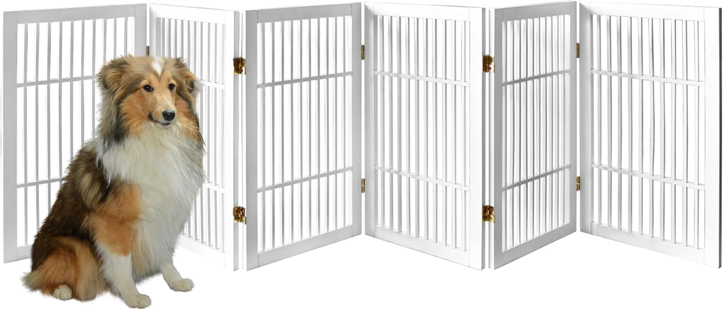 Pet Dog Gate Strong and Durable Freestanding Folding Acacia Hardwood Portable Wooden Fence Indoors or Outdoors by Urnporium (White Pet Gate, 6 Panel 30" Tall)-VerdiqueGarden