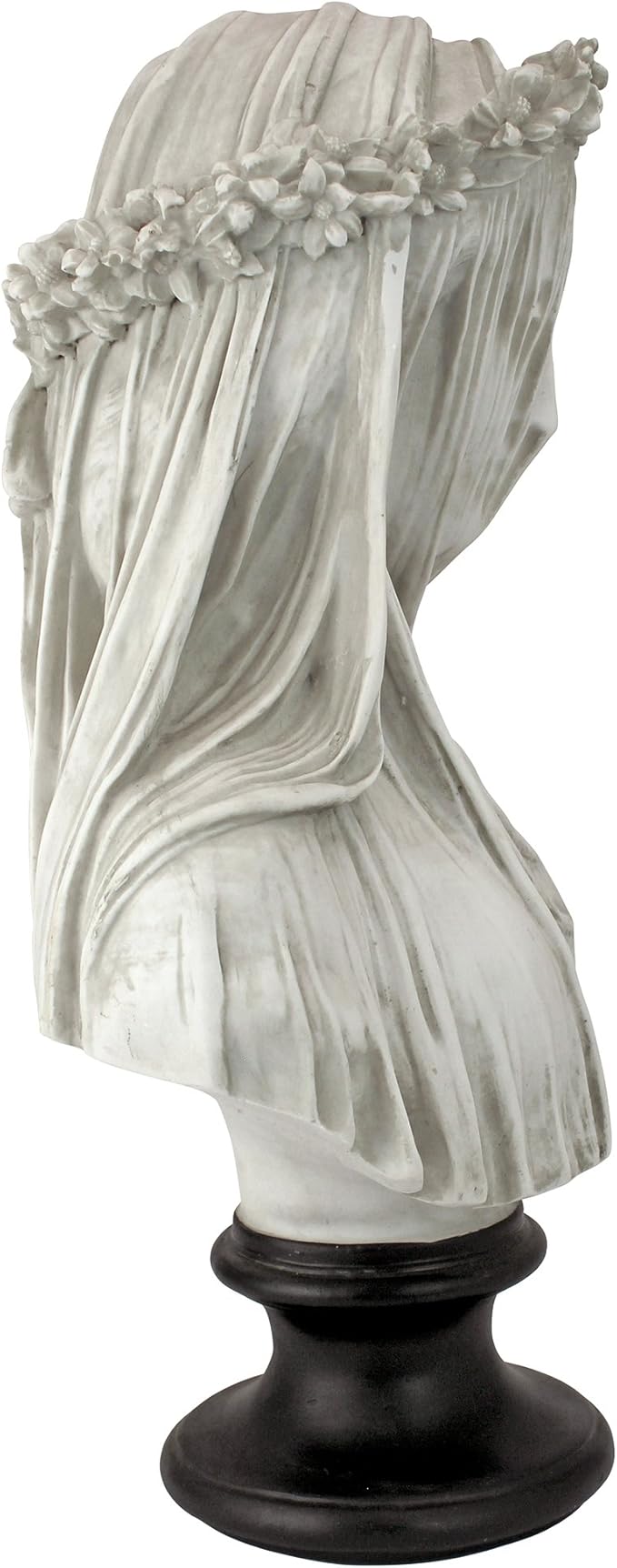Design Toscano Veiled Maiden Indoor Bust Statue, 9 Inch Wide, 14 Inch Tall, Cast Stone Resin, Antiqued White Finish with a Black Painted Base-VerdiqueGarden