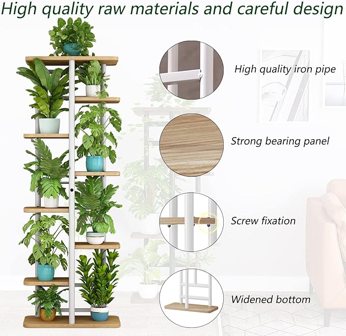 LINZINAR Plant Stand 8 Tier 9 Potted Multiple Flower Pot Holder Shelf Indoor Outdoor Planter Rack Storage Organizer for Patio Garden Corner Balcony Living Room (8 Tier-9 Potted, White)-VerdiqueGarden