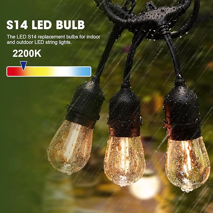 LED S14 Replacement Light Bulbs for Patio String Light, Shatterproof & Waterproof Hanging Light Bulbs for Outdoor String Lights, Dimmable, E26 Base, 24 Pack-VerdiqueGarden