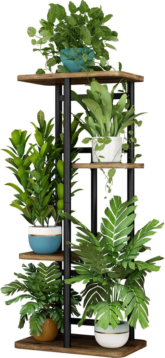 LINZINAR Plant Stand 4 Tier 5 Potted Indoor Plant Shelf Multiple Stands for Garden Corner Balcony Living Room (4 Tier 5 Potted, Black)-VerdiqueGarden