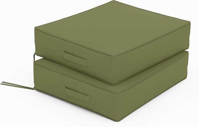 Patio Chair Cushions 18.5 X 16 X 4 Inch Waterproof Outdoor Seat Cushions for Patio Furniture, Outdoor Sofa Couch Pads with Ties & Handle, Set of 2, Light Green-VerdiqueGarden