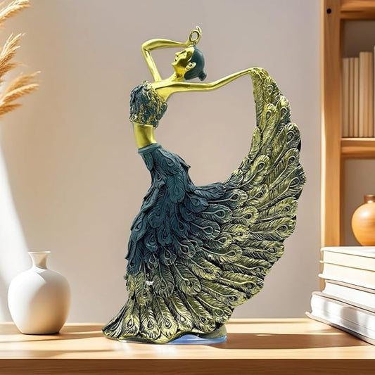 XINDAM Elegant Peacock Art Figurine Dancer Statue Decorative Home & Office Figurines Home Office Display Craft Living Room Decor Ornaments for Tabletop