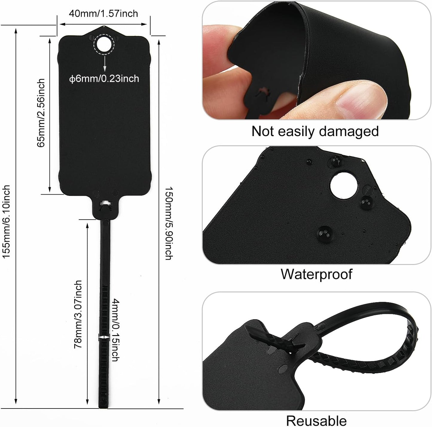 100pcs Blank Plastic Tags for Labeling Reusable Hanging Tags Ties Key Tag Storage Tag Waterproof Plastic Mark Label Writable Hang Sign with One Marker Pen (Black)-VerdiqueGarden