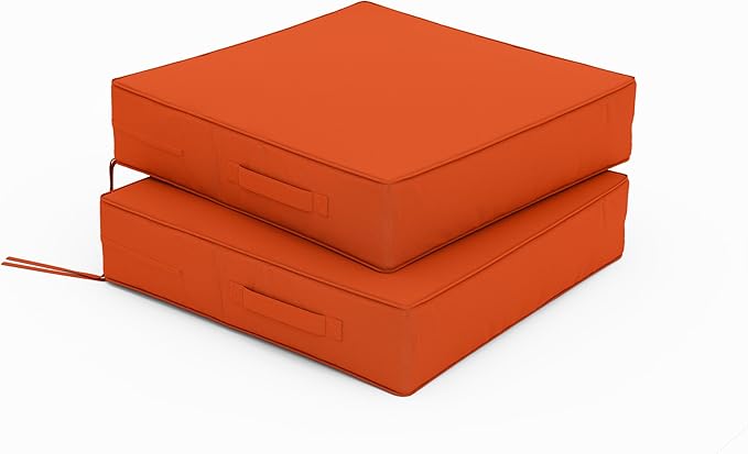 Patio Chair Cushions 19 X 19 X 4 Inch Waterproof Outdoor Seat Cushions for Patio Furniture, Outdoor Sofa Couch Pads with Ties & Handle, Set of 2, Orange-VerdiqueGarden
