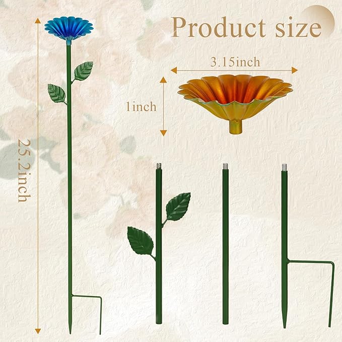 2 Pack Bee Watering Station,Bee Bath for Garden Metal Bee Water Feeder with Flower Design, Colorful Butterfly Bee Bath Bowl for Outdoor Garden Yard Decor (Blue,Yellow)-VerdiqueGarden