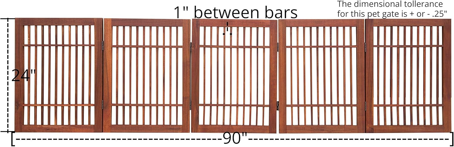 Pet Dog Gate Strong and Durable Freestanding Folding Acacia Hardwood Portable Wooden Fence Indoors or Outdoors by Urnporium (Brown Pet Gate, 5 Panel 24" Tall)-VerdiqueGarden