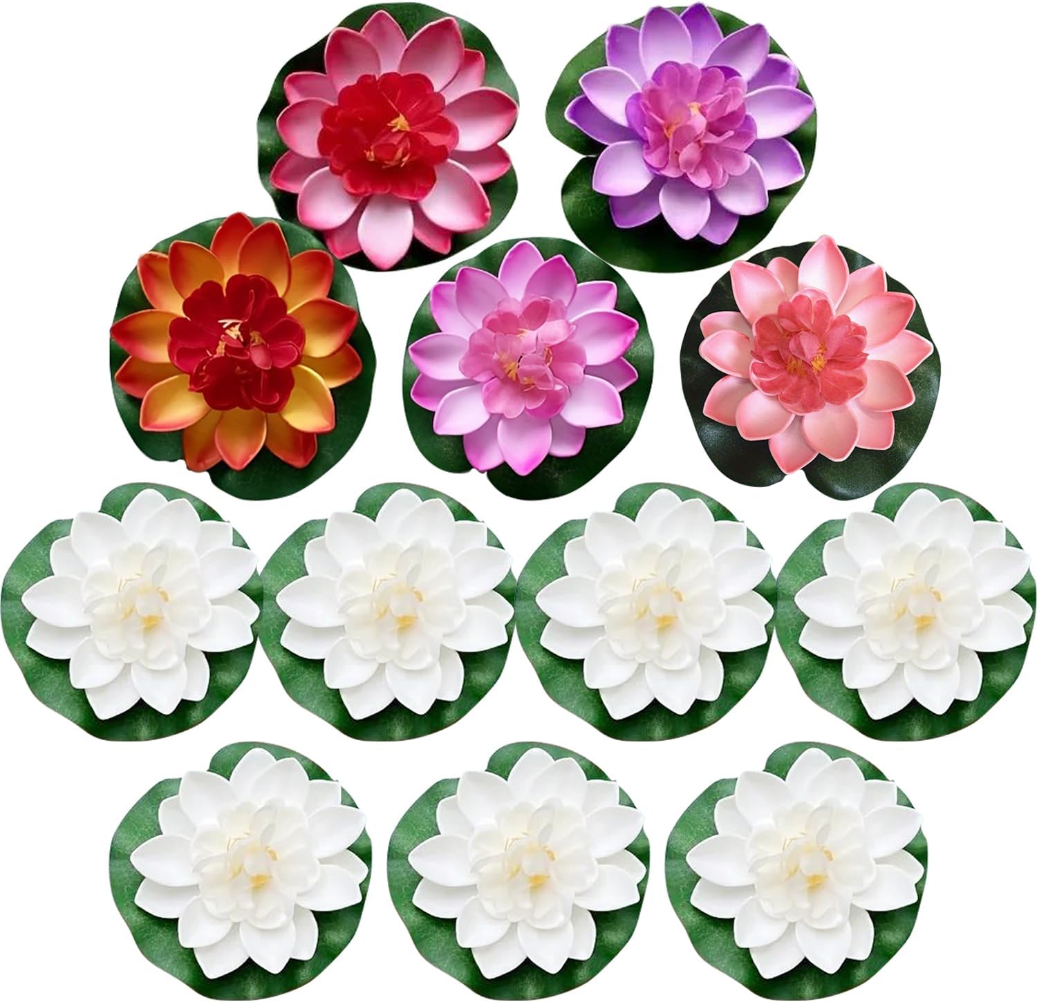 12 Pcs Artificial Floating Foam Lotus Flower with Water Lily Pad, Floating Artificial Lotus Flowers Decor Floating Pond Decor Home Decoration-VerdiqueGarden