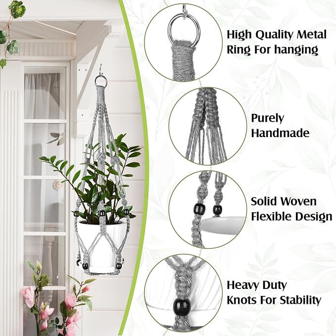 Hoteam 12 Pcs Macrame Plant Hangers Macrame Hanging Planters for Indoor Plants Handmade Boho Hanging Baskets Flower Pots Holder for Outdoor Home Wall Decor-VerdiqueGarden