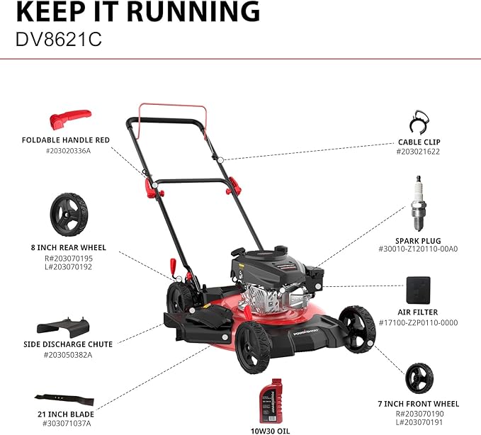 PowerSmart 21 in. Gas Lawn Mower with 144cc OHV Engine, 2-in-1 Push Mower with Mulching & Side-Discharge-VerdiqueGarden