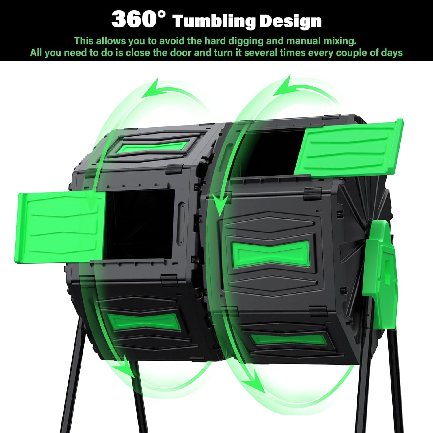 Compost Tumbler, Easy Assemble & Efficient Outdoor Compost Bin, 45 Gallon/170 Liter Large Dual Chamber Rotating Composter for Garden, Kitchen, and Yard Waste, Green Door-VerdiqueGarden