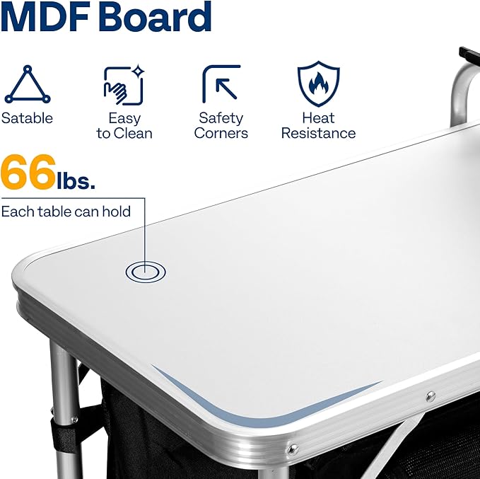 VIVOHOME Folding Camping Kitchen Station Table with Storage Organizer, 2 Side Tables, Stainless Steel Windscreen, Outdoor Portable Cook Station for BBQ, Picnics-VerdiqueGarden