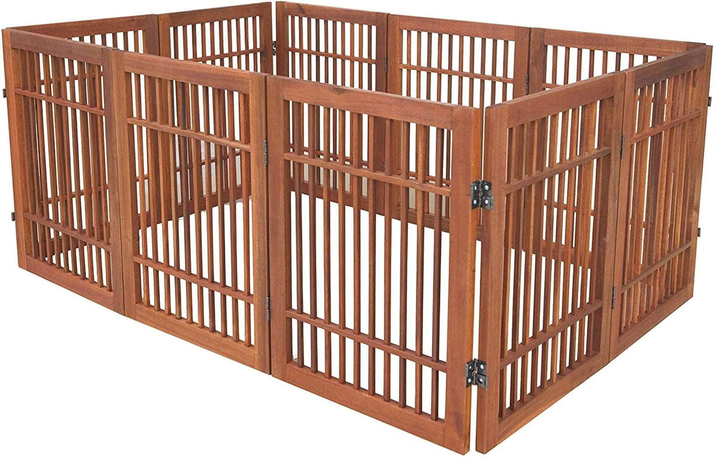 Urnporium Pet Dog Gate Strong and Durable Freestanding Folding Acacia Hardwood Portable Wooden Fence Indoors or Outdoors Foldable pet Barrier for The House (Brown Pet Gate, 10 Panel 24" Tall)-VerdiqueGarden