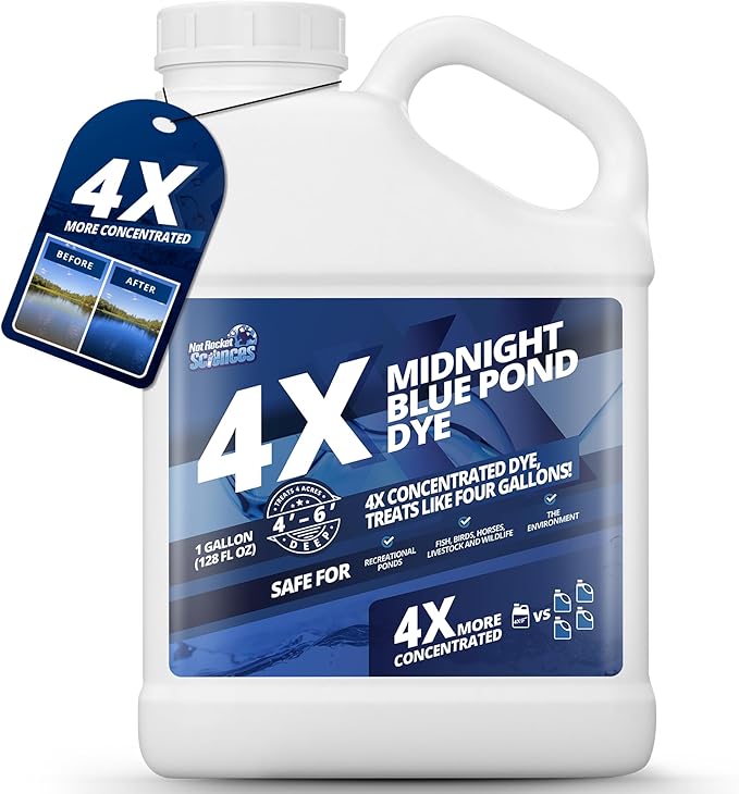 1 Gallon Midnight Blue Pond Dye, 4X Concentrate Pond Dye Blue, Dark Natural Looking Aquashade for Beautiful Lake Water, Long-Lasting Colorant, Protects Against Sunlight - Ideal for Fish & Wildlife-VerdiqueGarden