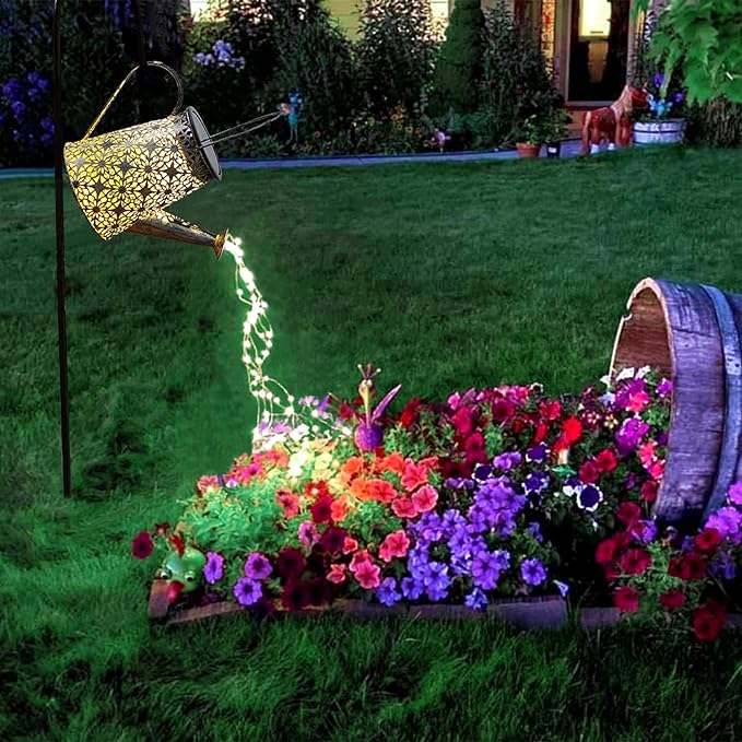 VOOKRY Watering Can with Lights, Large Hanging Solar Lights Outdoor Waterproof, Decorative Retro Metal Solar Garden Decor for Patio Yard Porch Lawn Landscape Gardening Gifts for Mom Grandma Women-VerdiqueGarden
