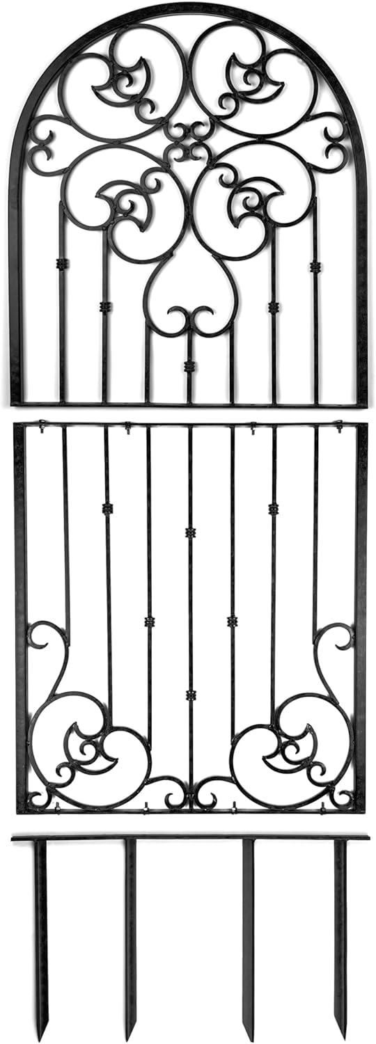 H Potter Large Garden Trellis Wrought Iron Heavy Scroll Metal Decoration Model GAR545 (Large Black)-VerdiqueGarden