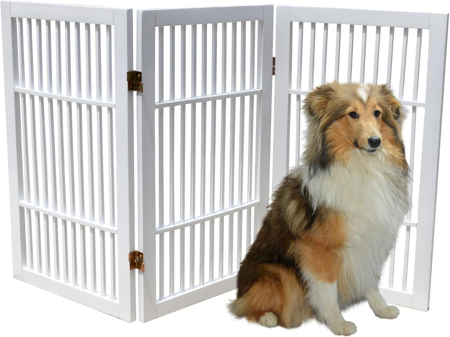 Pet Dog Gate Strong and Durable Freestanding Folding Acacia Hardwood Portable Wooden Fence Indoors or Outdoors by Urnporium (White Pet Gate, 3 Panel 30" Tall)-VerdiqueGarden