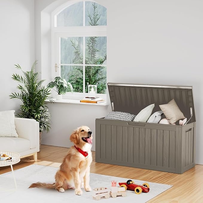 80 Gallon Waterproof Deck Storage - Compact Patio Storage Box & Pool Deck Box, All-Weather Resin Chest with Lock for Cushions & Tools, UV-Resistant, Slate Grey-VerdiqueGarden