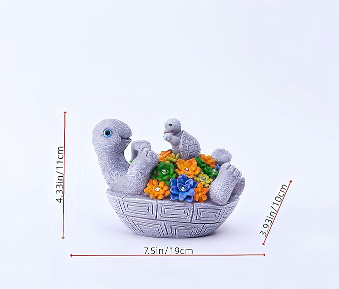 Solar Turtle Figurines Garden Decor, Cute Turtle Statue with Baby with 8 LED Solar Lights Garden Lawn Decorations for Patio & Yard, Gifts for Mom-VerdiqueGarden