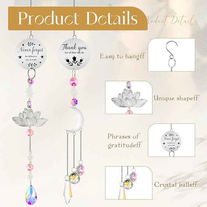 6 Pcs Thank You Gifts for Women Crystal Suncatcher Thank You with Engraved Message Hanging Sun Catcher Ornament for Windows Friend Teacher Coworkers Appreciation Christmas Gratitude Gift-VerdiqueGarden