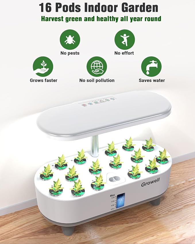 Hydroponics Growing System Kit, 16 Pods Indoor Garden with 28W Full Spectrum LED Grow Light, Auto Timer, 3 Smart Light Modes, 8L Large Herb Garden, Ideal Gardening Gift for Women, Men (White)-VerdiqueGarden