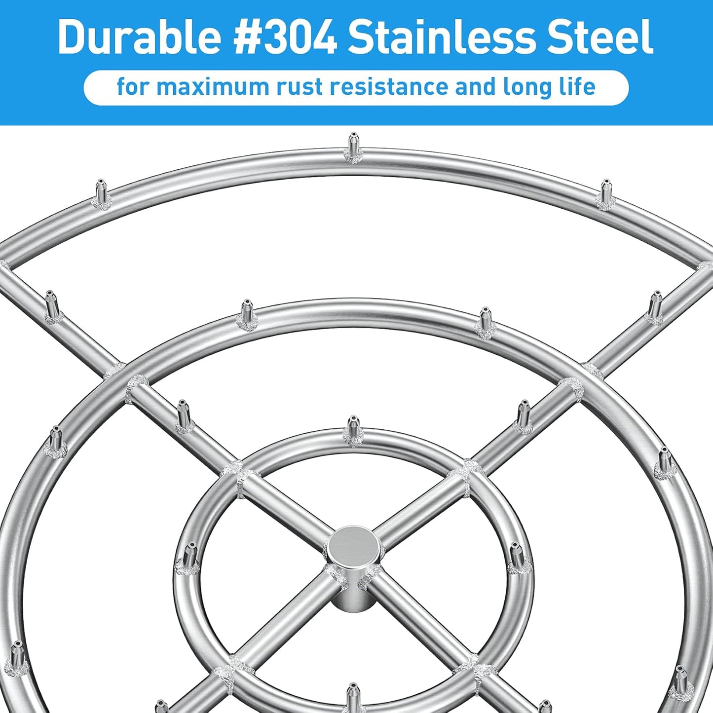 Stanbroil 30" High Flame Round Jet Burner Ring for Natural or Propane Gas Fire Pit, 304 Series Stainless Steel, Triple Ring-VerdiqueGarden