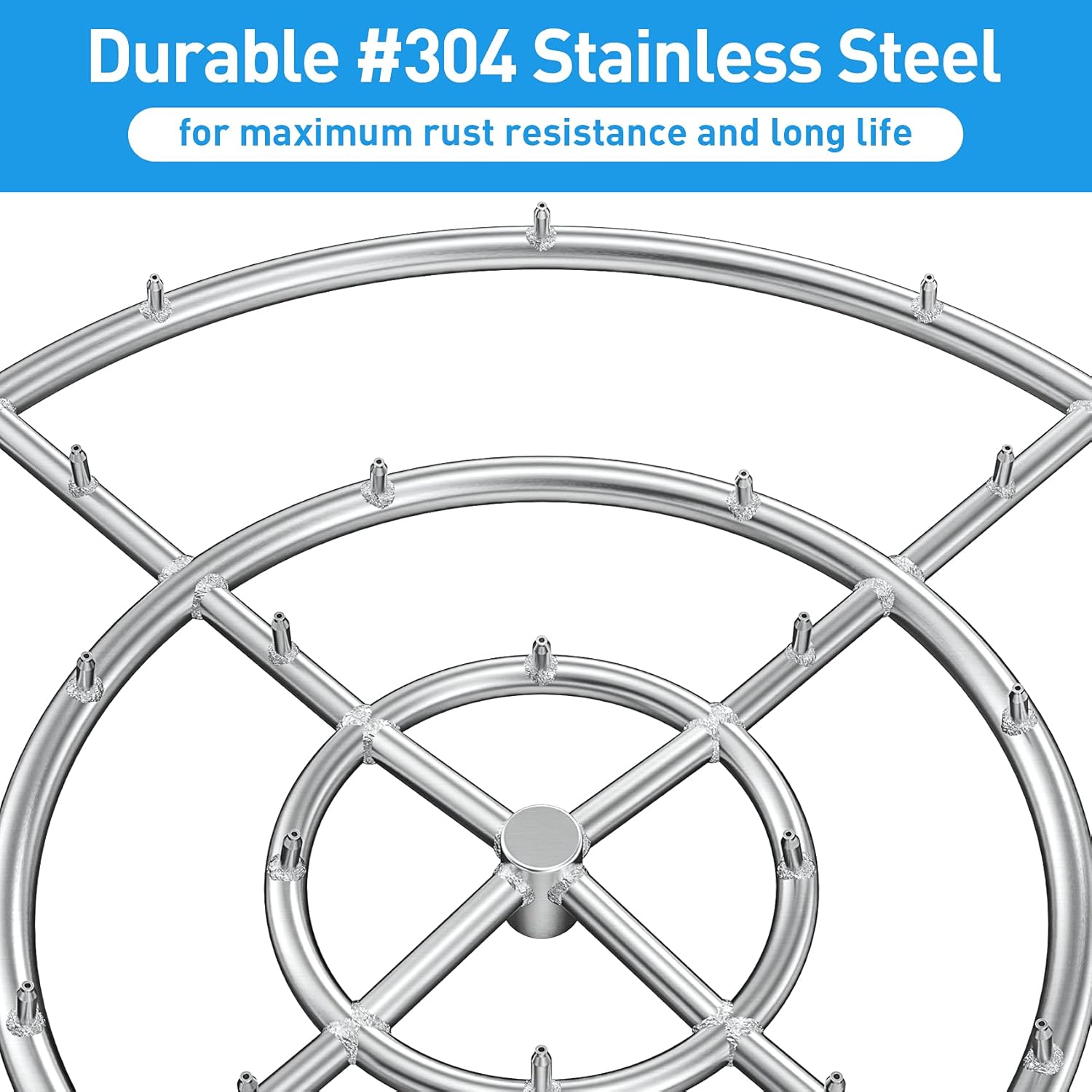 Stanbroil 30" High Flame Round Jet Burner Ring for Natural or Propane Gas Fire Pit, 304 Series Stainless Steel, Triple Ring-VerdiqueGarden