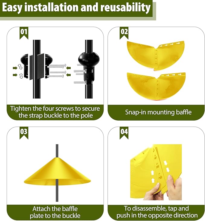 Squirrel Baffle for Bird Feeder Pole, 19-Inch Outdoor Bird Feeder Guard, Squirrel-Proof Birdhouse Baffles, Shepherd's Hook for Outside(Yellow)-VerdiqueGarden