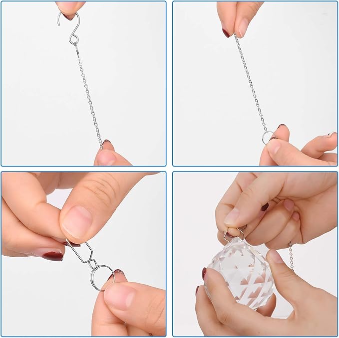 10Ppcs Sun Shine Catcher Chains for Pendant Prisms, 18.11 inch Crystal Prismatic Ball Suspension Chain with Hook for Crystal Prism Decoration DIY Crystal Decoration(10PCS)-VerdiqueGarden