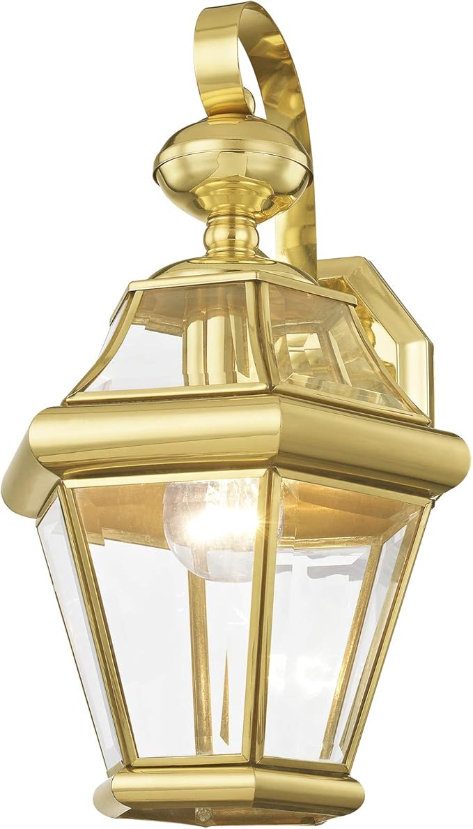 Livex Lighting 2161-02 Outdoor Wall Lantern with Clear Beveled Glass Shades, Polished Brass-VerdiqueGarden